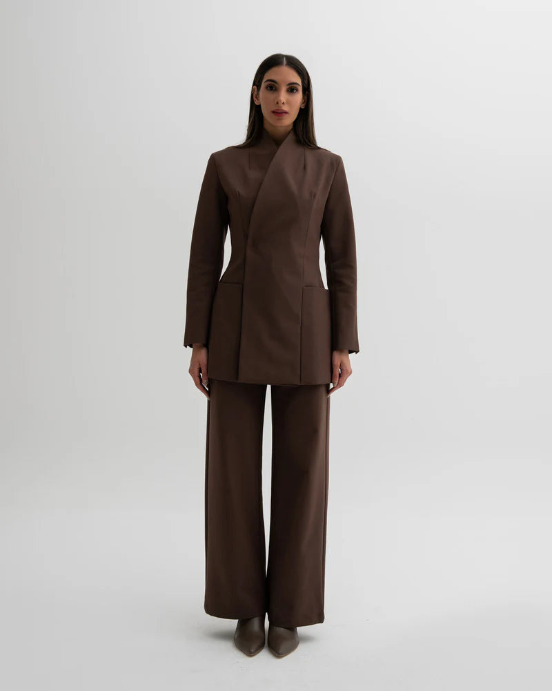 COLLARLESS BLAZER W/ PANTS SET