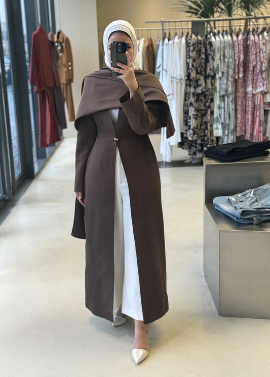 METAL BUTTON LONG COAT WITH SCARFX