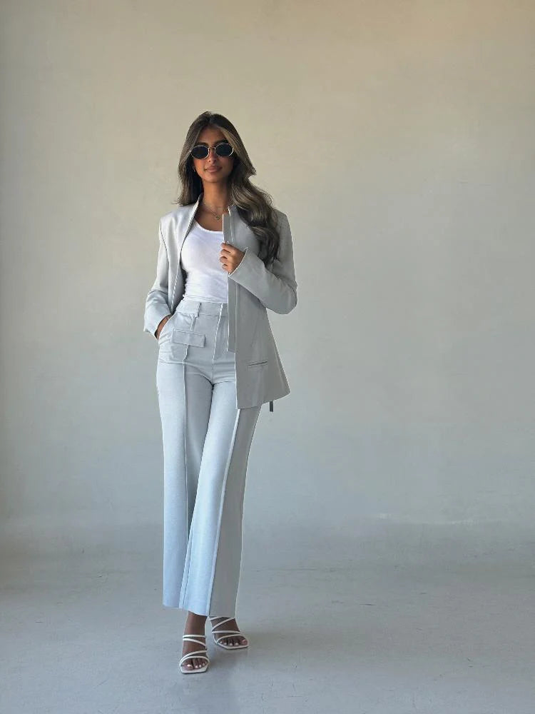 STAND UP COLLAR BLAZER PANTS SETملابس كاملة / أطقم