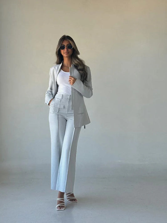 STAND UP COLLAR BLAZER PANTS SETملابس كاملة / أطقم