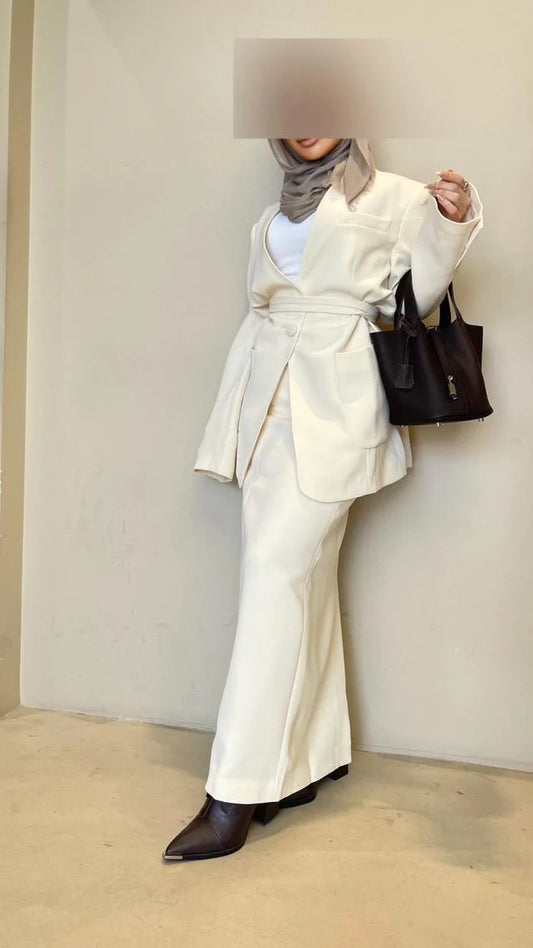 LACE UP WAIST FIT BLAZER SKIRT SETS