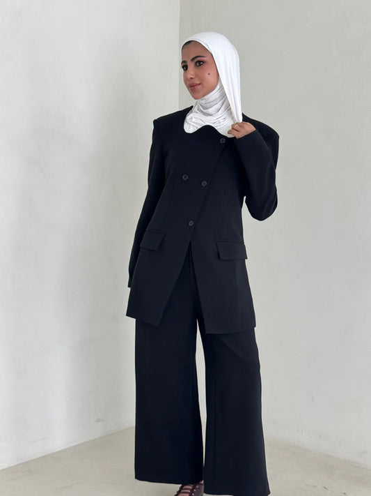 IRREGULAR ROUND NECK BLACK 2PC SETS
