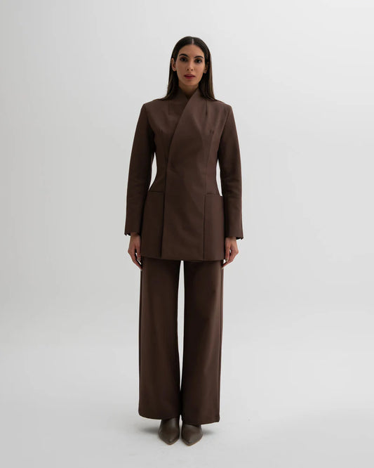 COLLARLESS BLAZER W/ PANTS SET