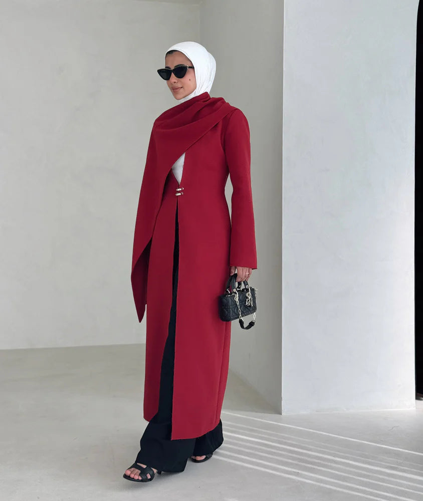 METAL BUTTON LONG COAT WITH SCARFX
