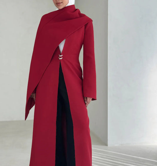 METAL BUTTON LONG COAT WITH SCARFX