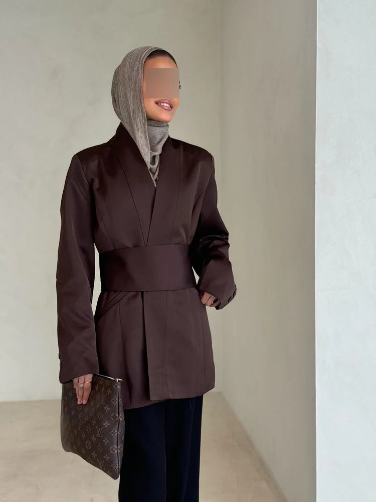 WOMEN'S FRONT OPEN BLAZER W/ WIDE BELT